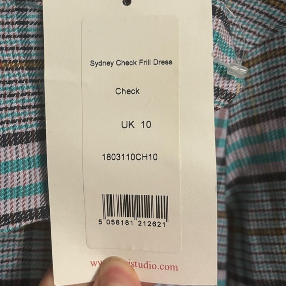 NEW Kitri | Sydney Check Frill Dress Plaid Ruffle‎ Women's Blue Grey Sz US 6 - Picture 4 of 11